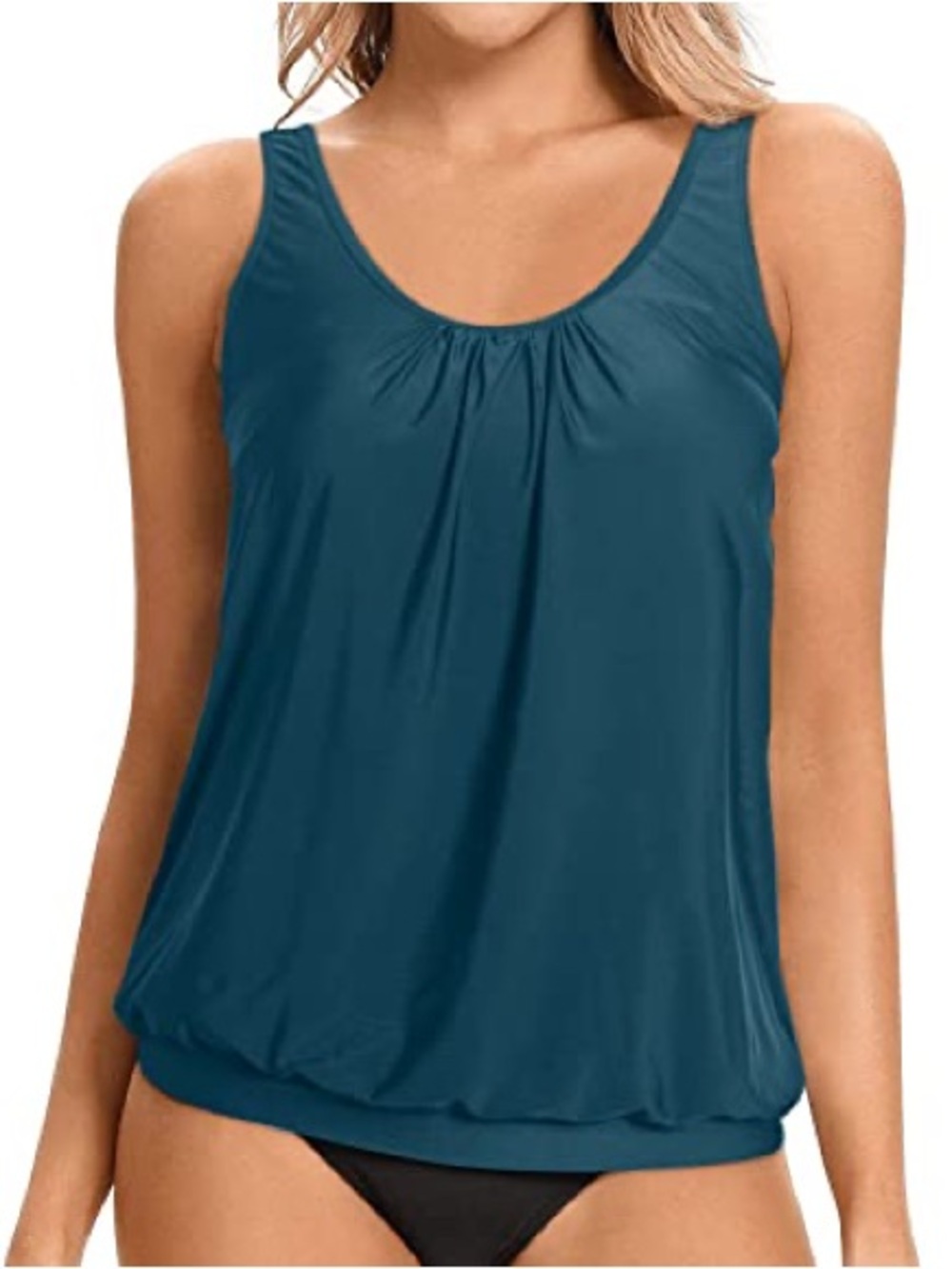 Yonique Women’s Blouson Tankini Swim Top Teal Size XL NWT